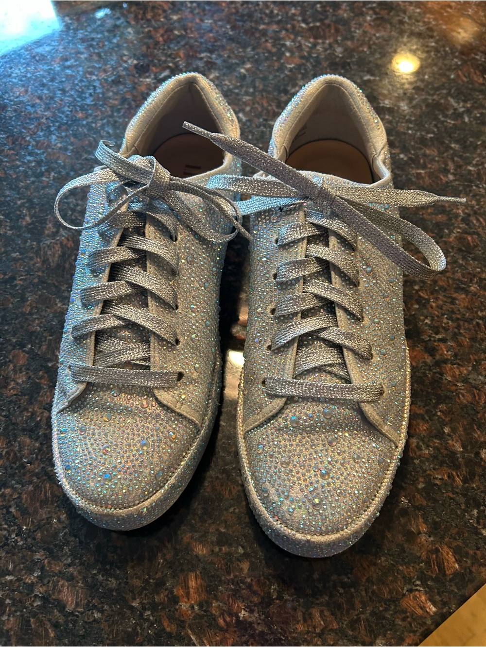 INC International Concepts Silver Rhinestone Lace-Up Sneakers